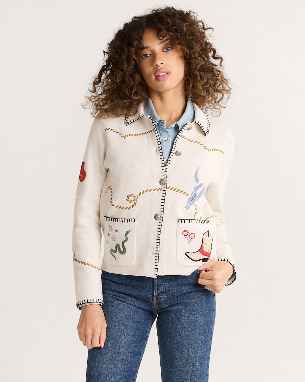 WOMEN'S SOUVENIR CARDIGAN IN OATMEAL MULTI image number 1