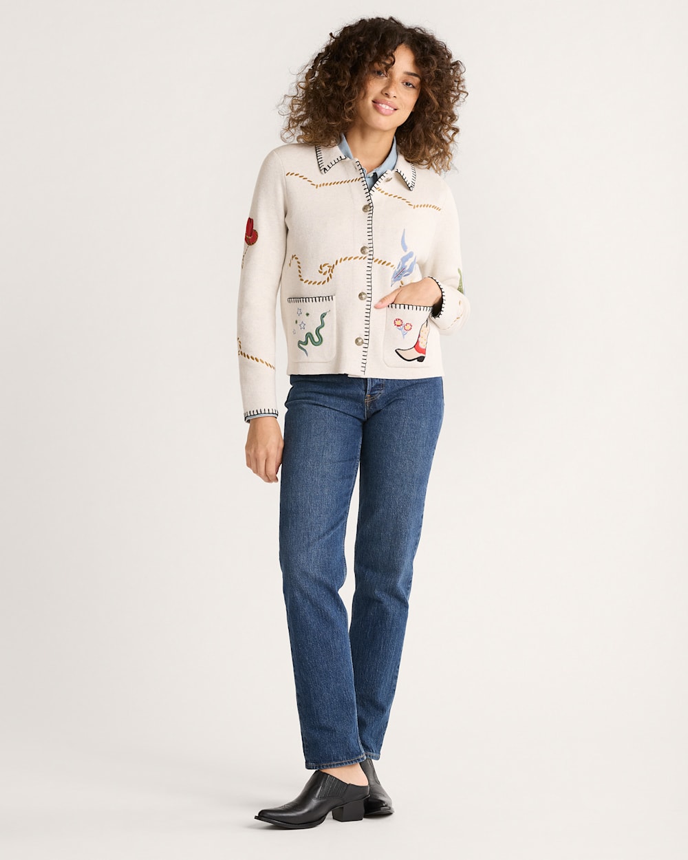 ALTERNATE VIEW OF WOMEN'S SOUVENIR CARDIGAN IN OATMEAL MULTI image number 5