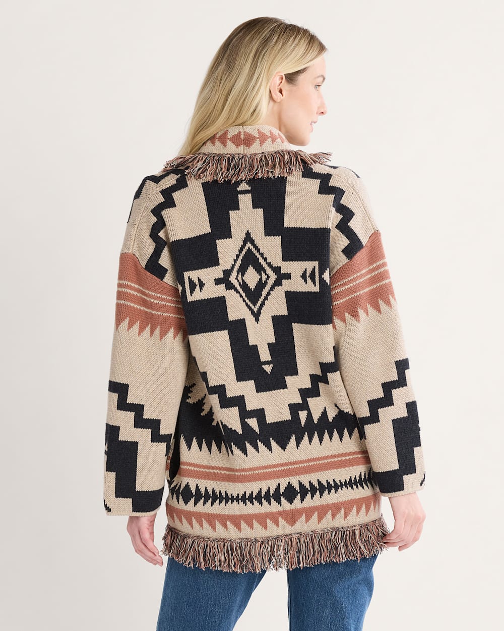 ALTERNATE VIEW OF WOMEN'S GRAPHIC FRINGE CARDIGAN IN NATURAL MULTI image number 2