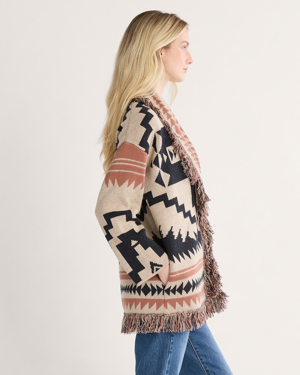 ALTERNATE VIEW OF WOMEN'S GRAPHIC FRINGE CARDIGAN IN NATURAL MULTI image number 3