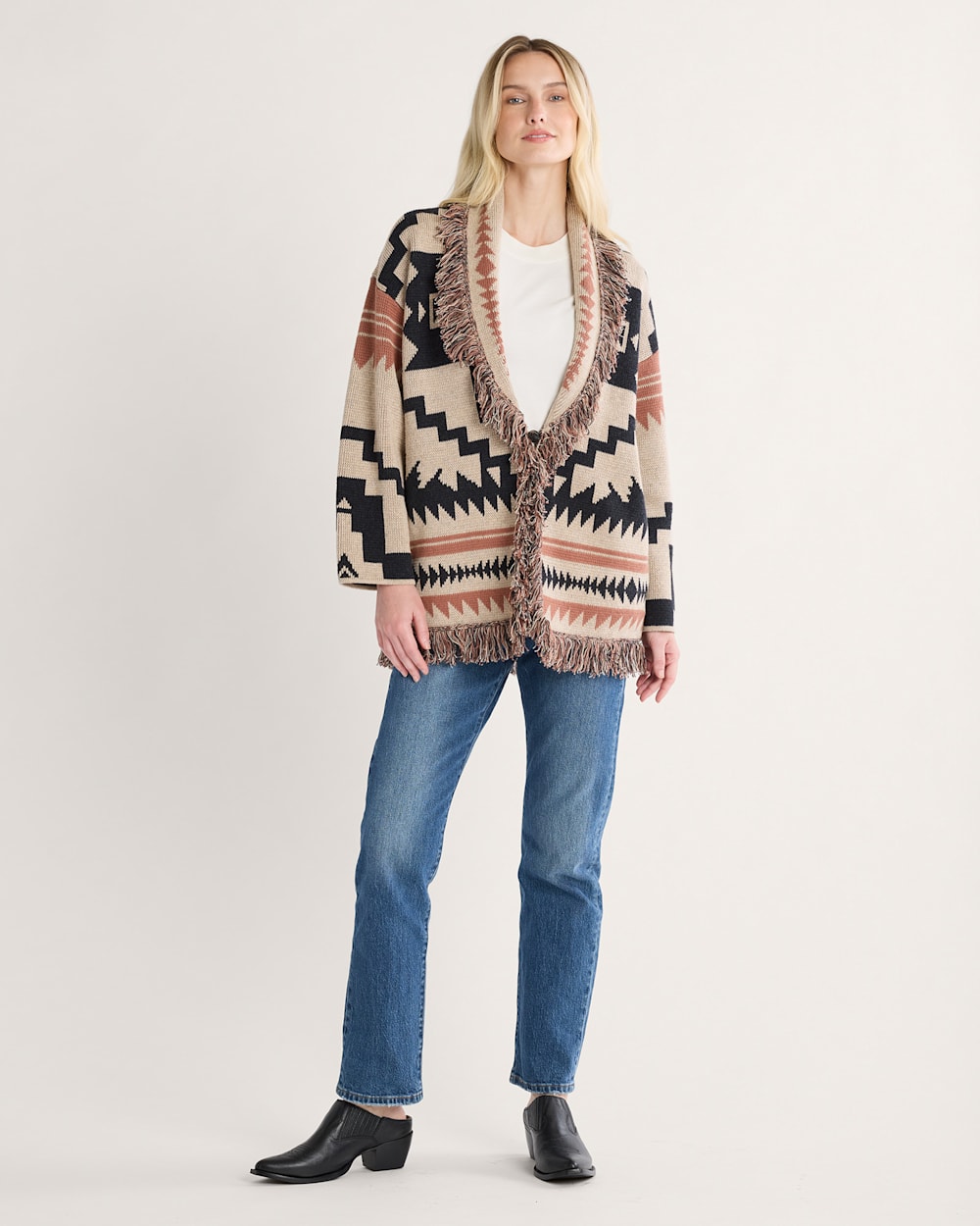 ALTERNATE VIEW OF WOMEN'S GRAPHIC FRINGE CARDIGAN IN NATURAL MULTI image number 4