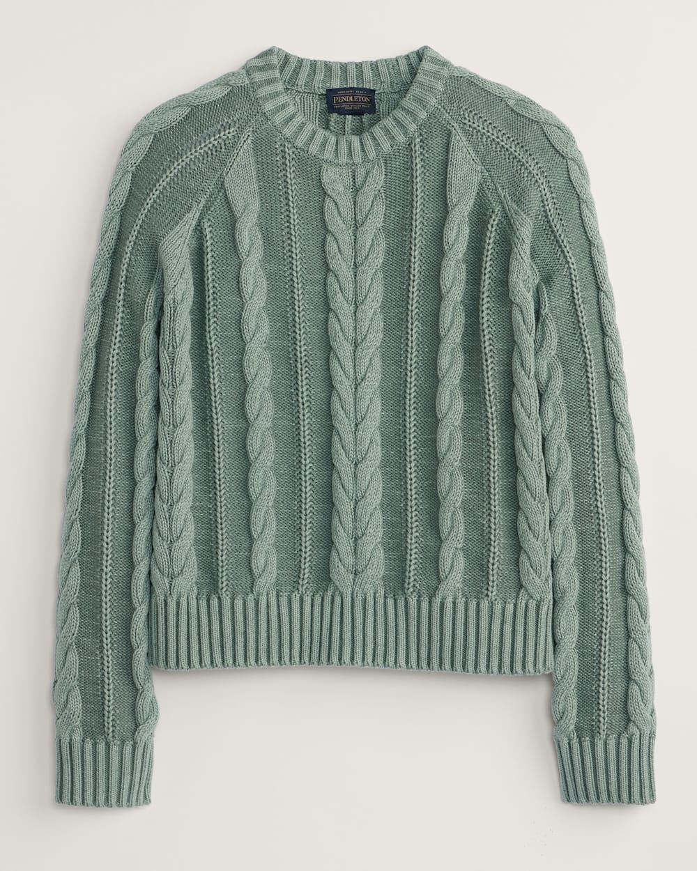 WOMEN'S COTTON CABLE SWEATER IN SAGE image number 1