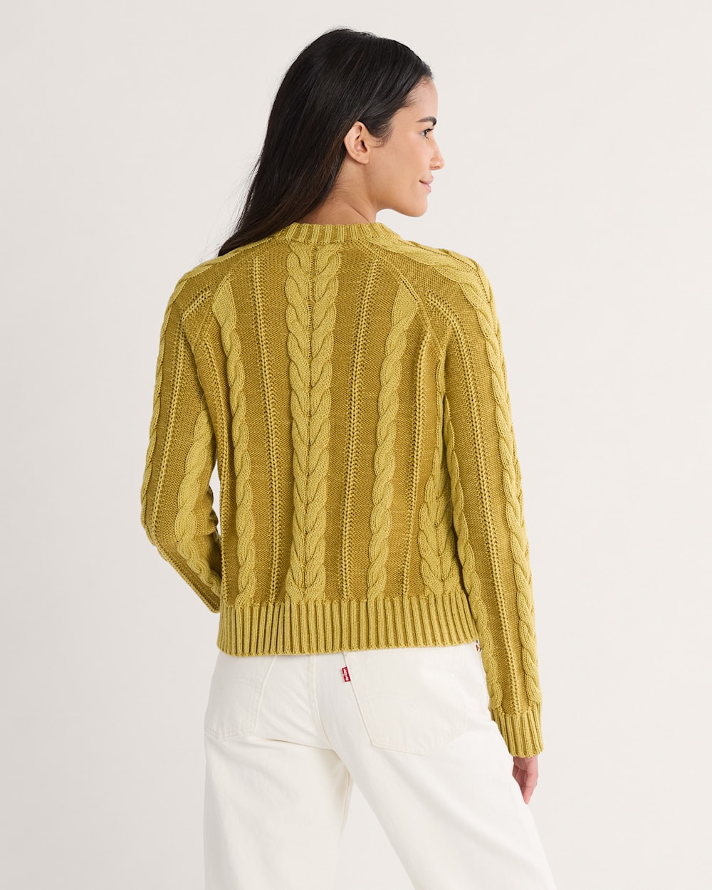 ALTERNATE VIEW OF WOMEN'S COTTON CABLE SWEATER IN GOLD image number 2