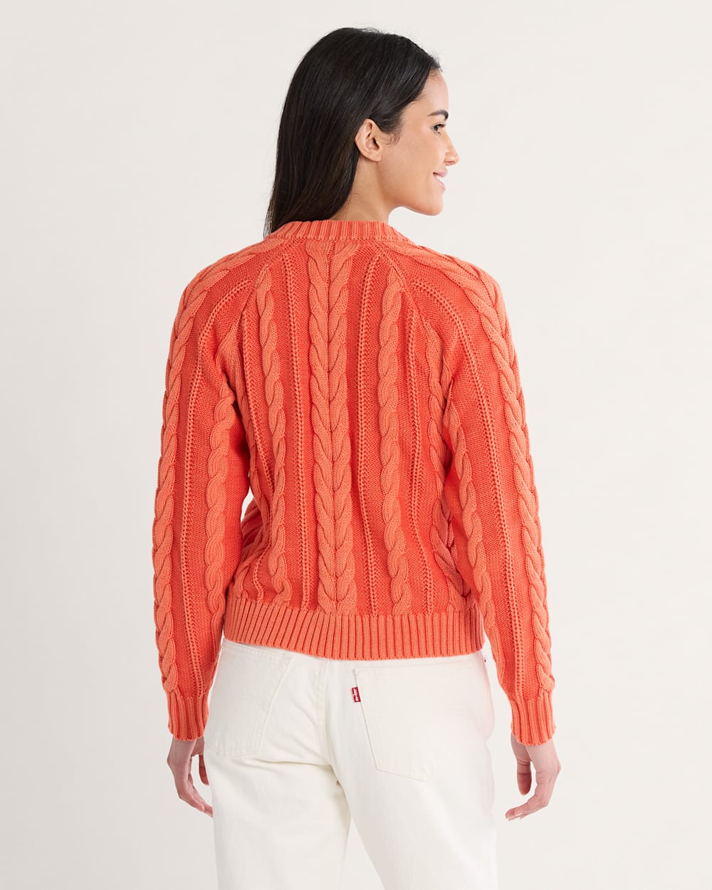 ALTERNATE VIEW OF WOMEN'S COTTON CABLE CARDIGAN IN POPPY image number 2
