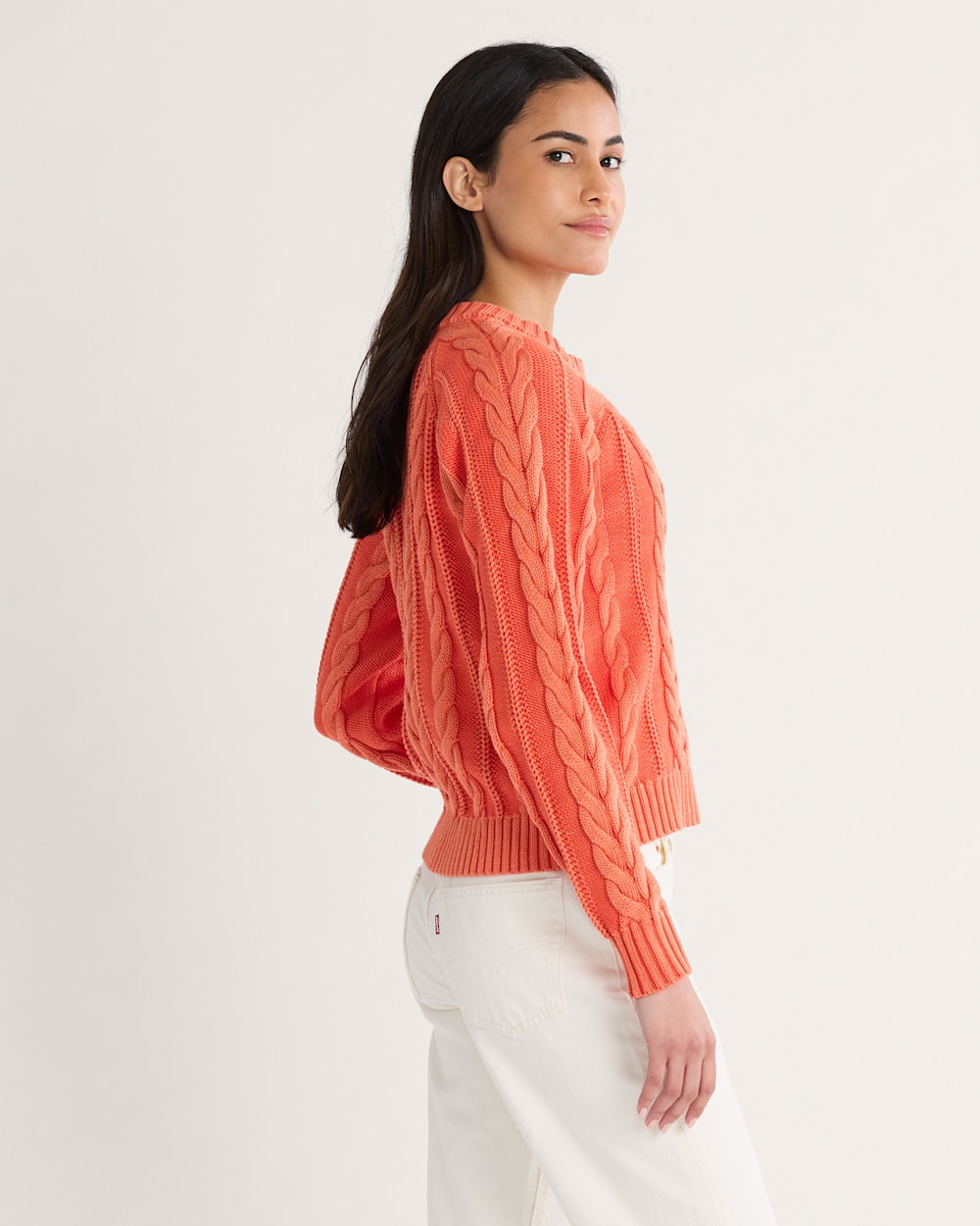 ALTERNATE VIEW OF WOMEN'S COTTON CABLE CARDIGAN IN POPPY image number 3