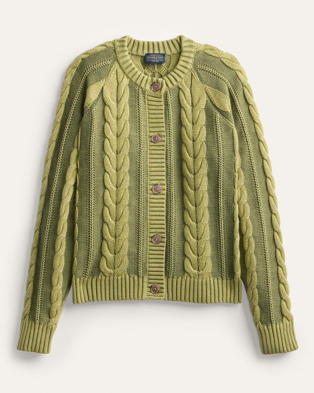 WOMEN'S COTTON CABLE CARDIGAN IN LIGHT OLIVE image number 1