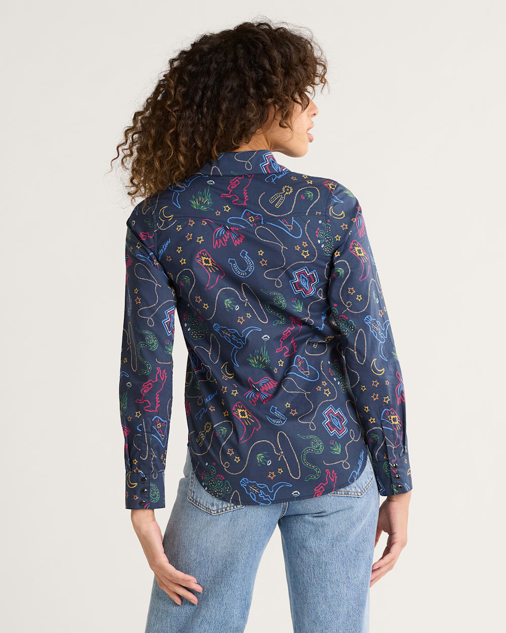 ALTERNATE VIEW OF WOMEN'S WESTERN PRINT GAMBLER SHIRT IN NAVY BRIGHTS image number 2