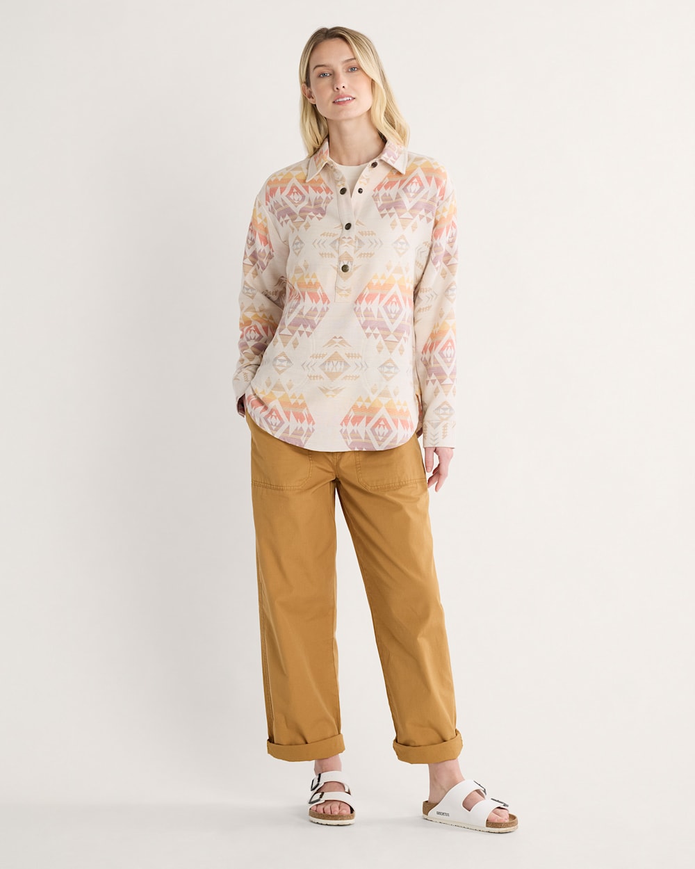 ALTERNATE VIEW OF WOMEN'S ARCADIA FLANNEL POPOVER SHIRT IN TAN AGATE BEACH image number 6
