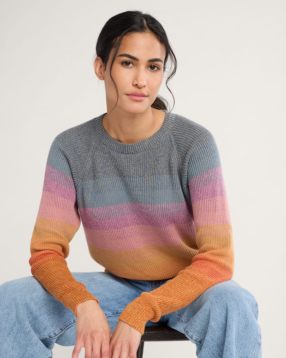 WOMEN'S RAGLAN COTTON SWEATER IN ORANGE SUNSET image number 1