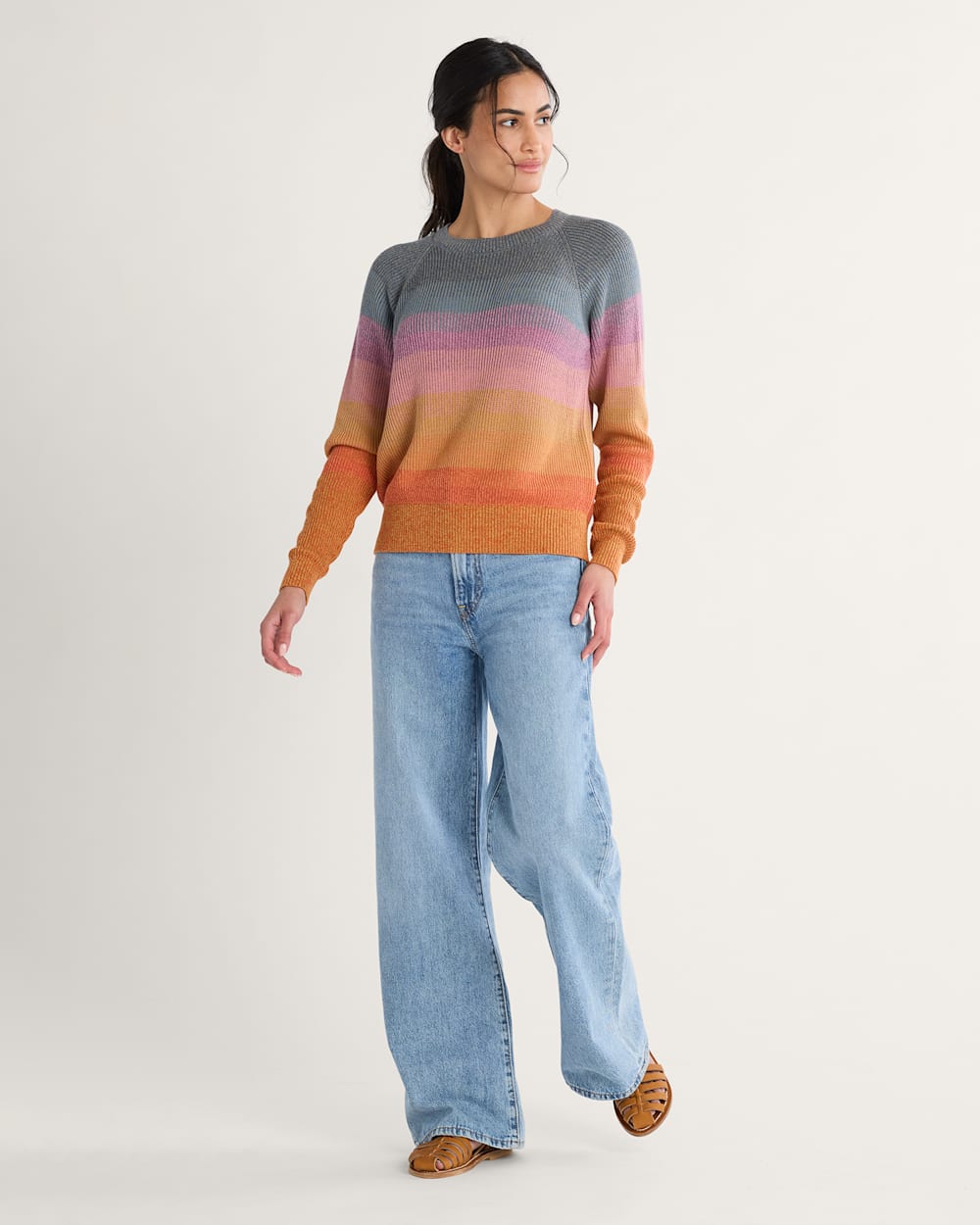 ALTERNATE VIEW OF WOMEN'S RAGLAN COTTON SWEATER IN ORANGE SUNSET image number 4