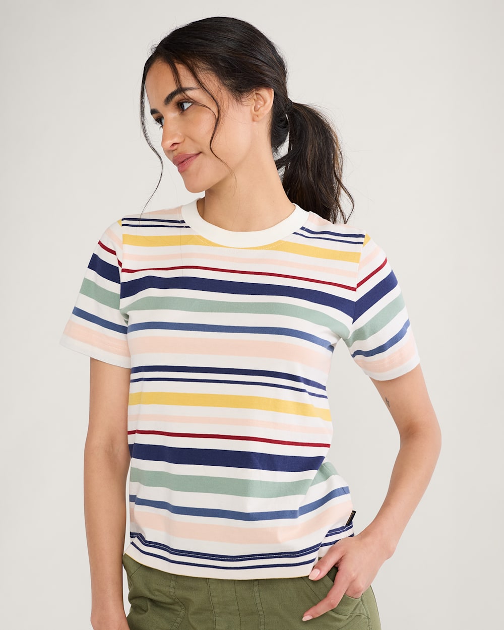 WOMEN'S DESCHUTES STRIPE TEE IN ECRU STRIPE image number 1