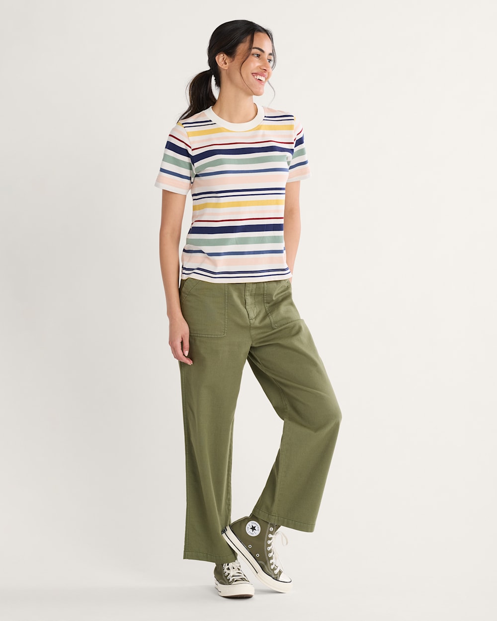 ALTERNATE VIEW OF WOMEN'S DESCHUTES STRIPE TEE IN ECRU STRIPE image number 4