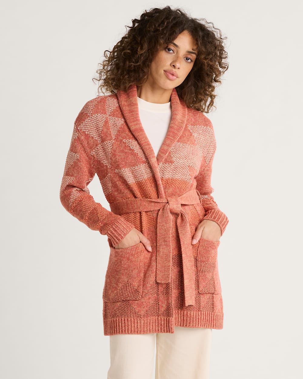 WOMEN'S MONTEREY BELTED COTTON CARDIGAN IN RUST SUNSET image number 1