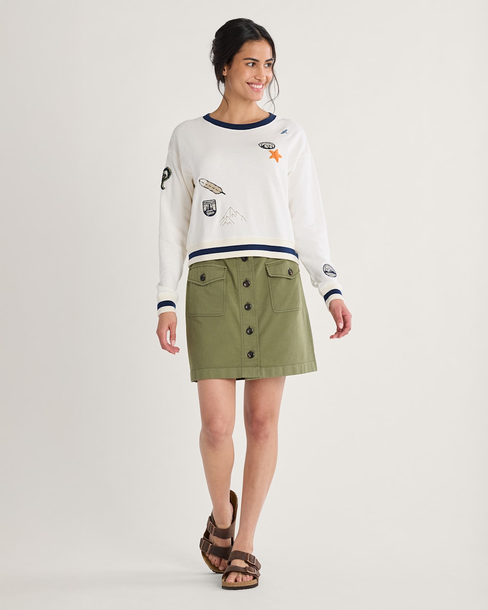 ALTERNATE VIEW OF WOMEN'S GRAPHIC FRENCH TERRY CREWNECK IN ANTIQUE WHITE image number 6