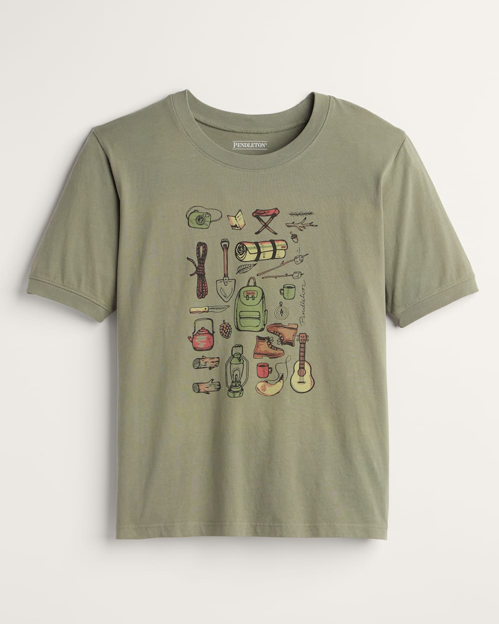 WOMEN'S RETRO GRAPHIC TEE IN DUSTY GREEN image number 1