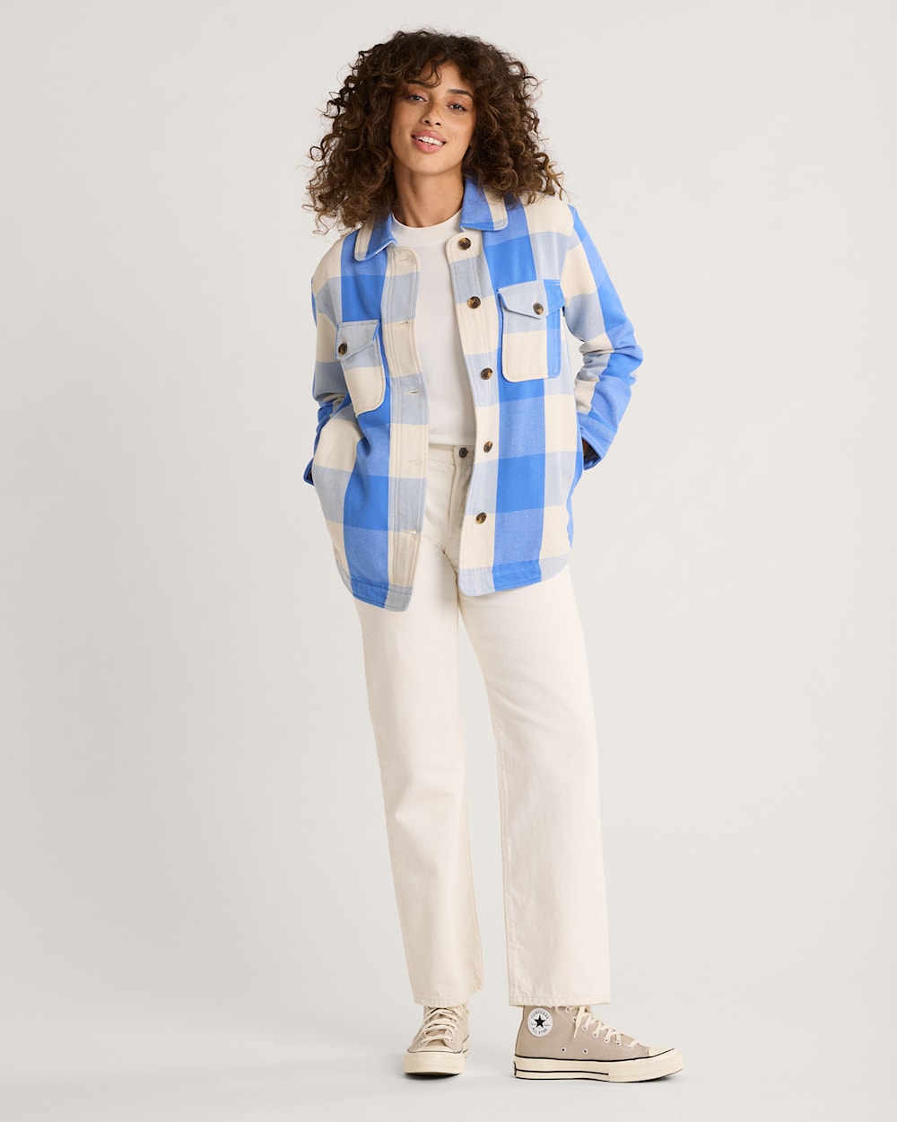 ALTERNATE VIEW OF WOMEN'S ARCADIA FLANNEL SHIRT JACKET IN BLUE BUFFALO CHECK image number 4