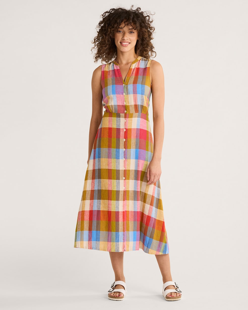 ALTERNATE VIEW OF WOMEN'S LANA SLEEVELESS LINEN DRESS IN PLAID MULTI image number 1