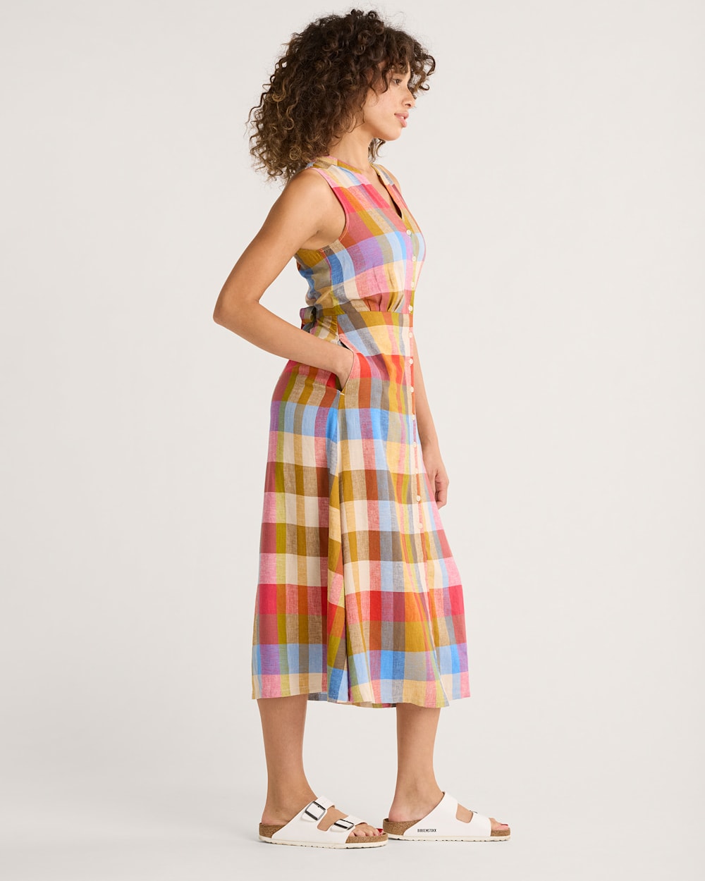 ALTERNATE VIEW OF WOMEN'S LANA SLEEVELESS LINEN DRESS IN PLAID MULTI image number 2