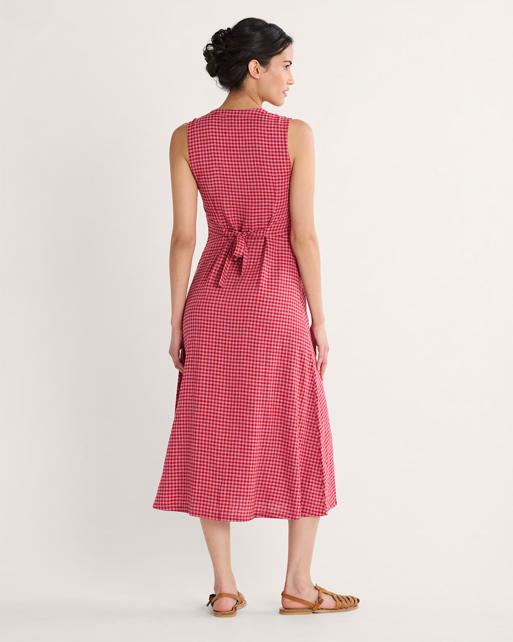 ALTERNATE VIEW OF WOMEN'S LANA SLEEVELESS LINEN DRESS IN PINK CHECK image number 2