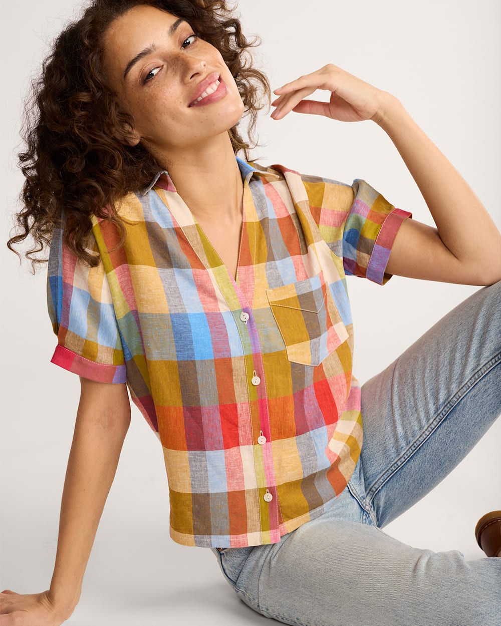 WOMEN'S HARLOW LINEN SHIRT IN PLAID MULTI image number 1