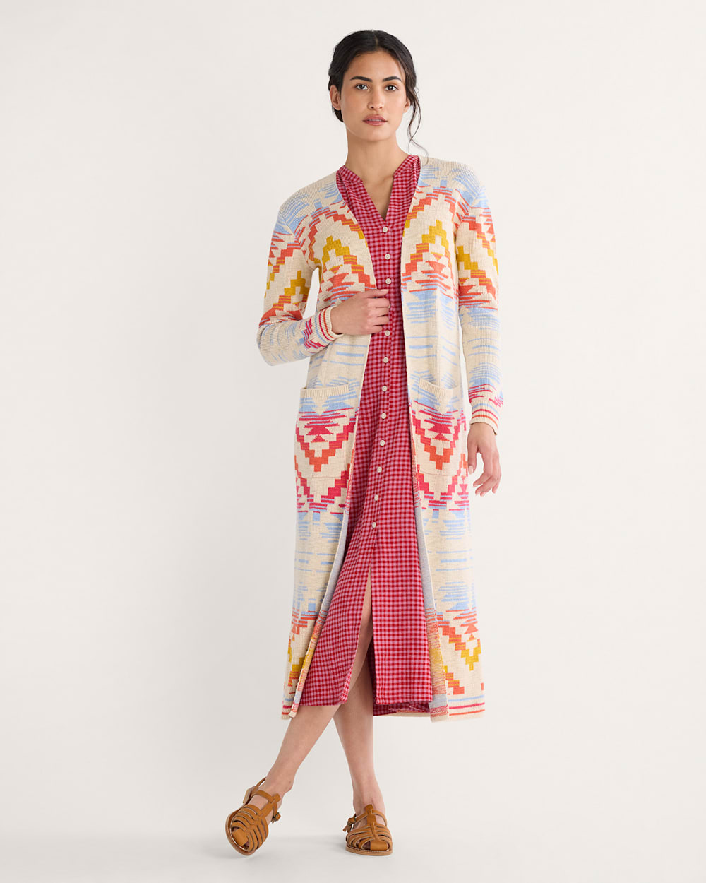 WOMEN'S COTTON DUSTER CARDIGAN IN IVORY MULTI image number 1
