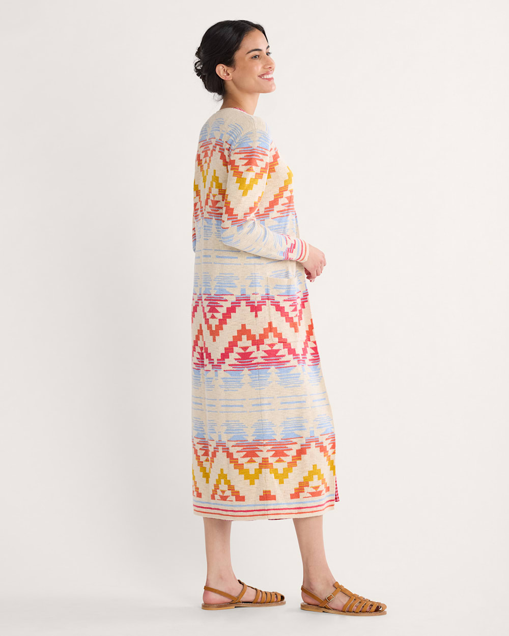 ALTERNATE VIEW OF WOMEN'S COTTON DUSTER CARDIGAN IN IVORY MULTI image number 3