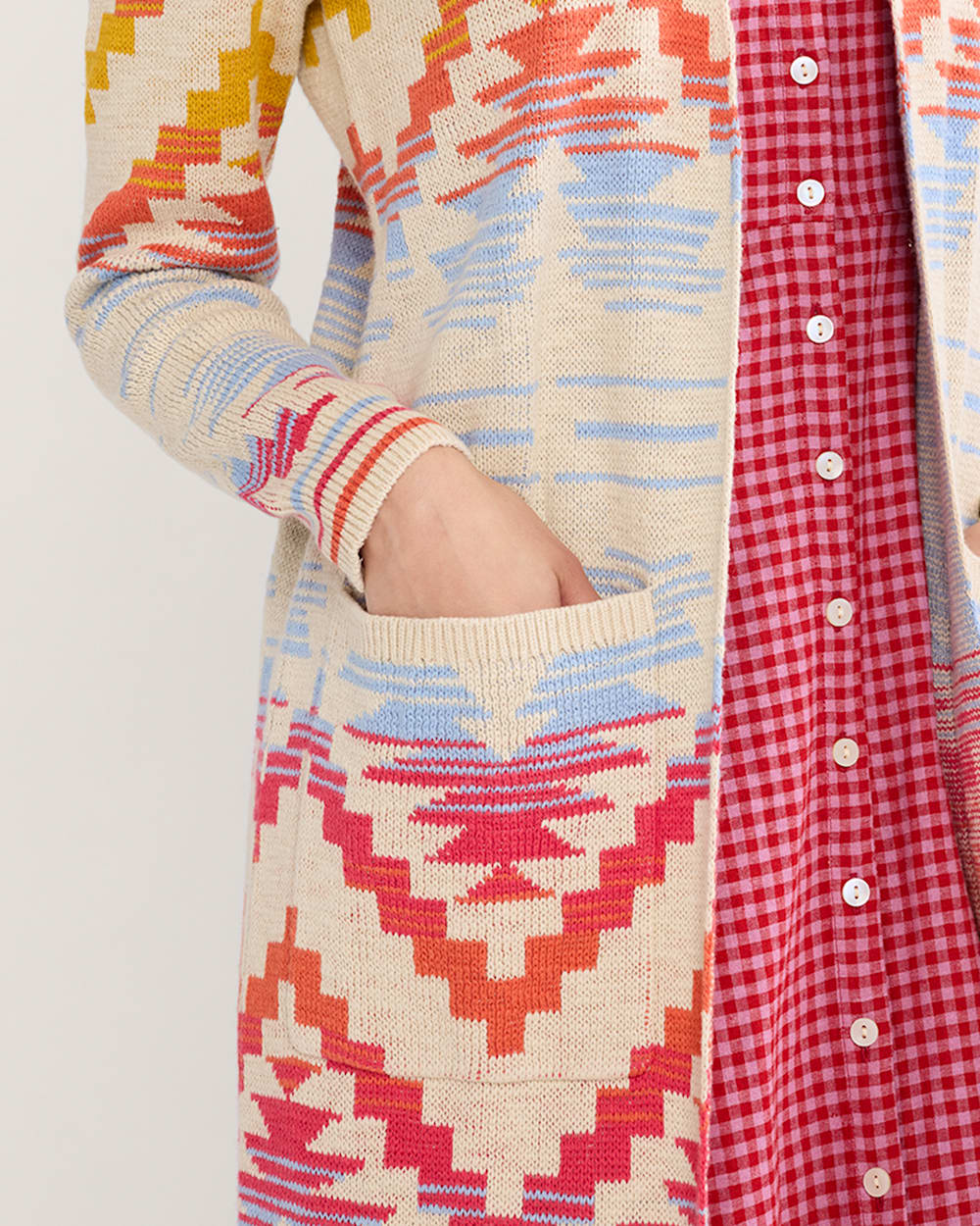 ALTERNATE VIEW OF WOMEN'S COTTON DUSTER CARDIGAN IN IVORY MULTI image number 4