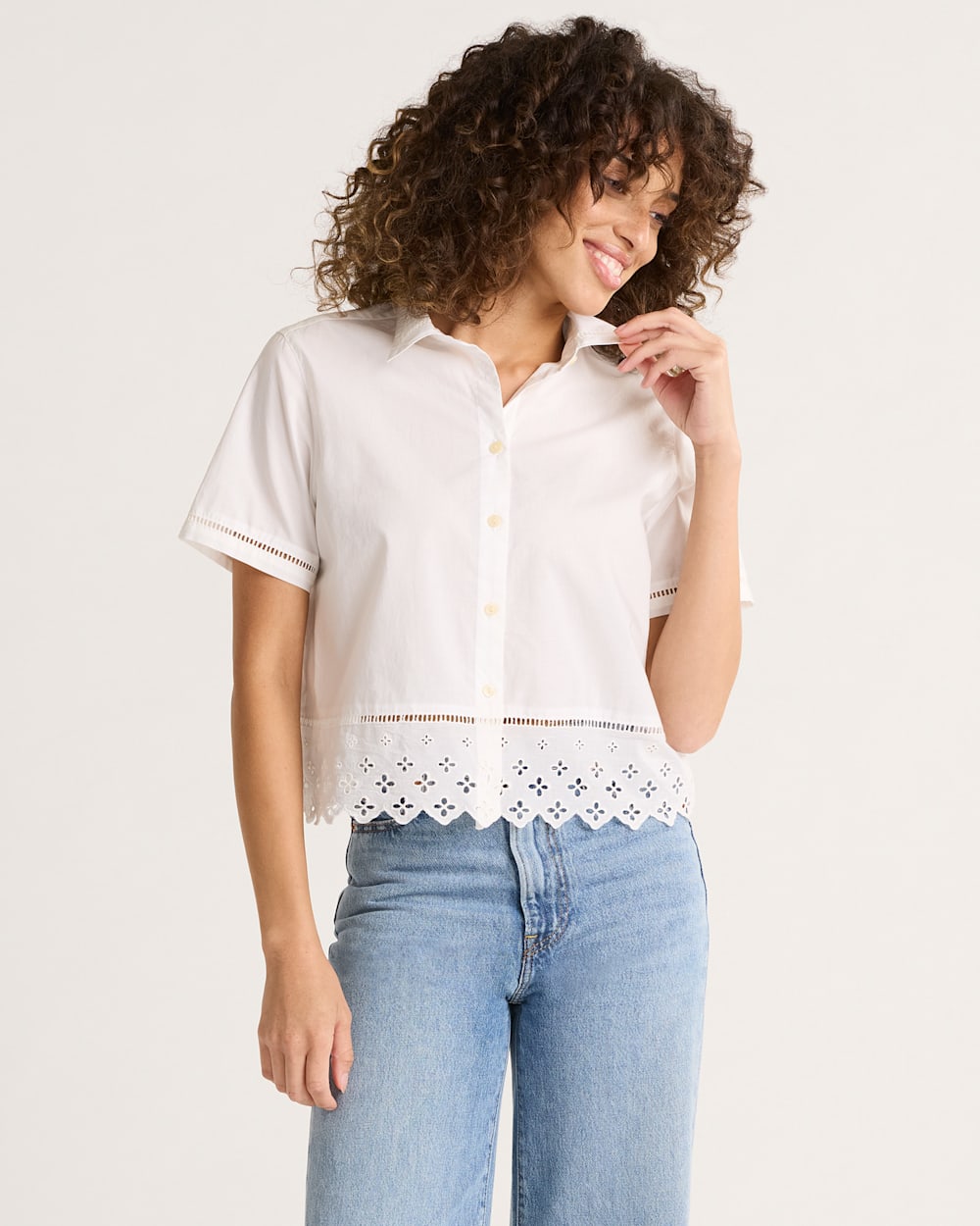 WOMEN'S POPLIN EYELET SHIRT IN WHITE image number 1