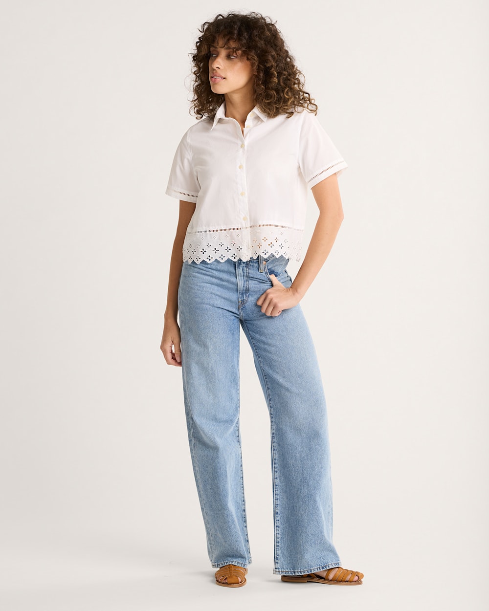 ALTERNATE VIEW OF WOMEN'S POPLIN EYELET SHIRT IN WHITE image number 4