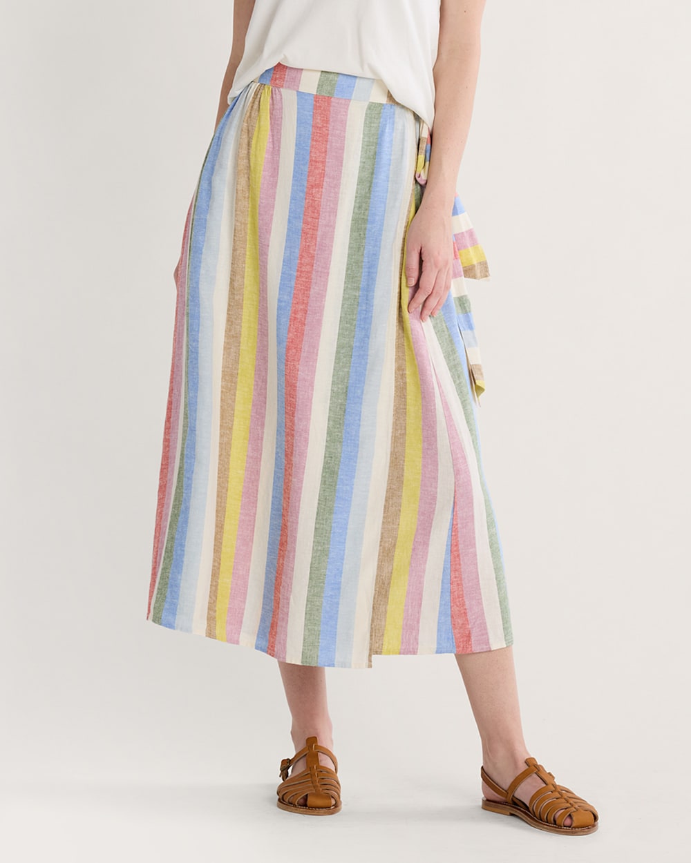WOMEN'S LINEN WRAP SKIRT IN MULTI STRIPE image number 1