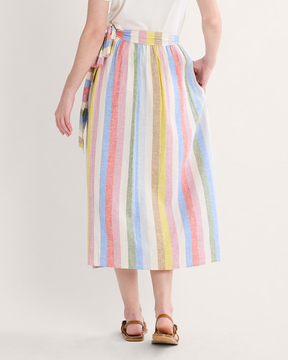 ALTERNATE VIEW OF WOMEN'S LINEN WRAP SKIRT IN MULTI STRIPE image number 3