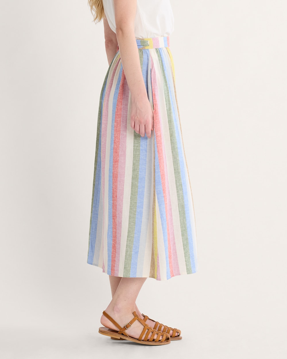 ALTERNATE VIEW OF WOMEN'S LINEN WRAP SKIRT IN MULTI STRIPE image number 4