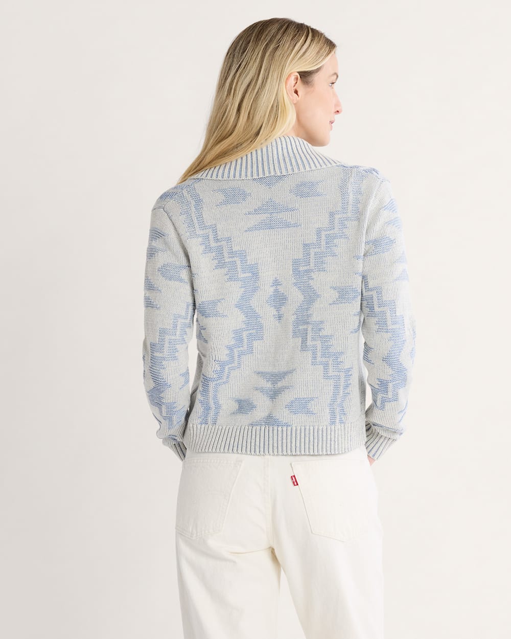 ALTERNATE VIEW OF WOMEN'S TEXTURED COTTON CARDIGAN IN ECRU/DUSTY BLUE image number 2