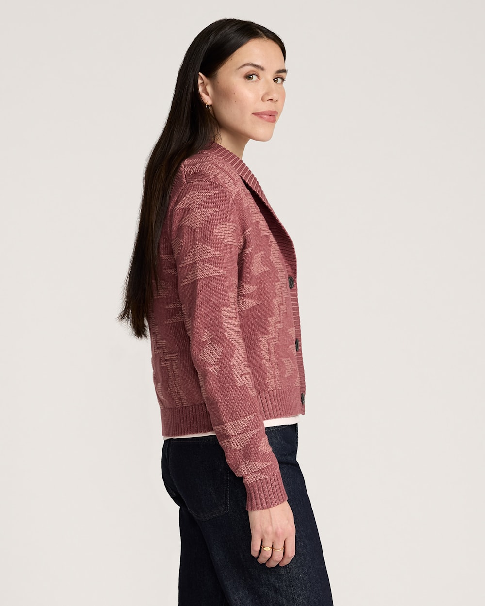 ALTERNATE VIEW OF WOMEN'S TEXTURED COTTON CARDIGAN IN ASH ROSE image number 3