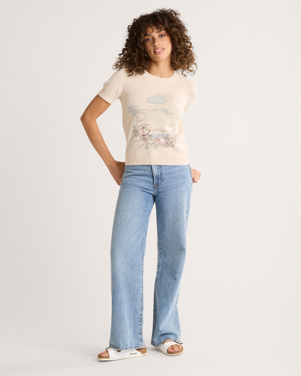 ALTERNATE VIEW OF WOMEN'S COASTAL COTTON SWEATER IN TAN MULTI image number 4