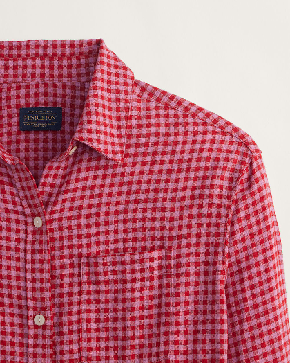 ALTERNATE VIEW OF WOMEN'S COASTAL LINEN SHIRT IN PINK CHECK image number 5