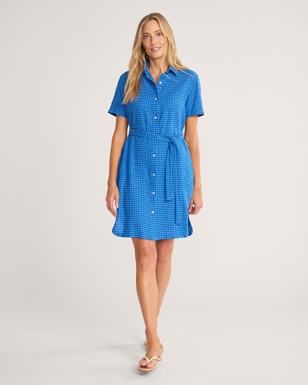 WOMEN'S CHARLOTTE LINEN SHIRT DRESS IN BLUE CHECK image number 1