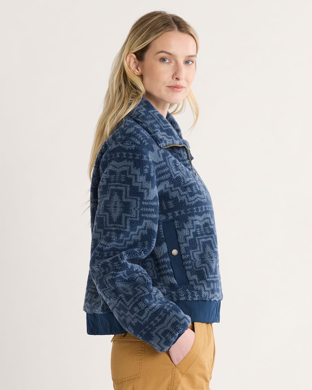 ALTERNATE VIEW OF WOMEN'S HEATHER ZIP-FRONT FLEECE JACKET IN BLUE HARDING STAR image number 3
