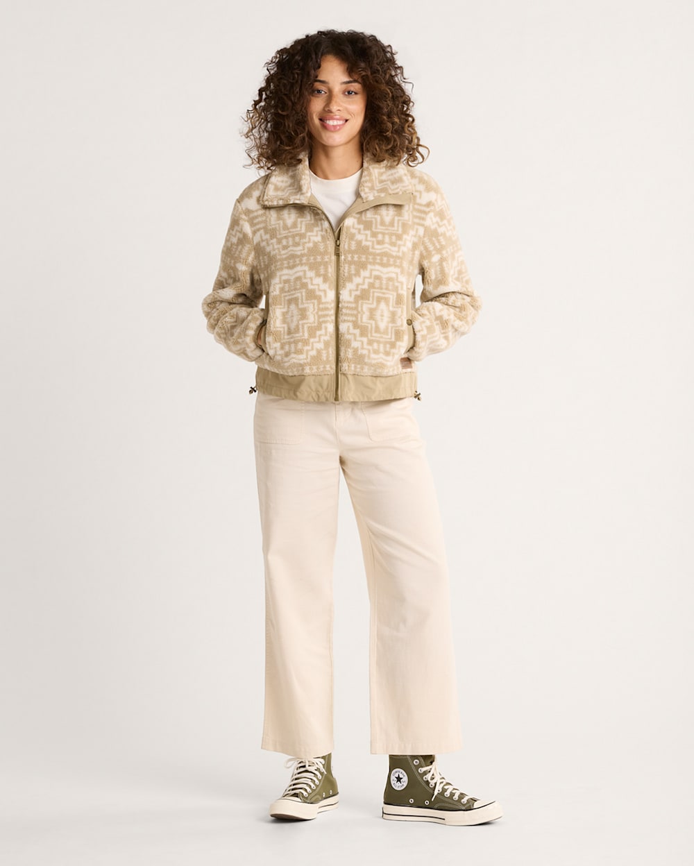 ALTERNATE VIEW OF WOMEN'S HEATHER ZIP-FRONT FLEECE JACKET IN TAN HARDING STAR image number 4