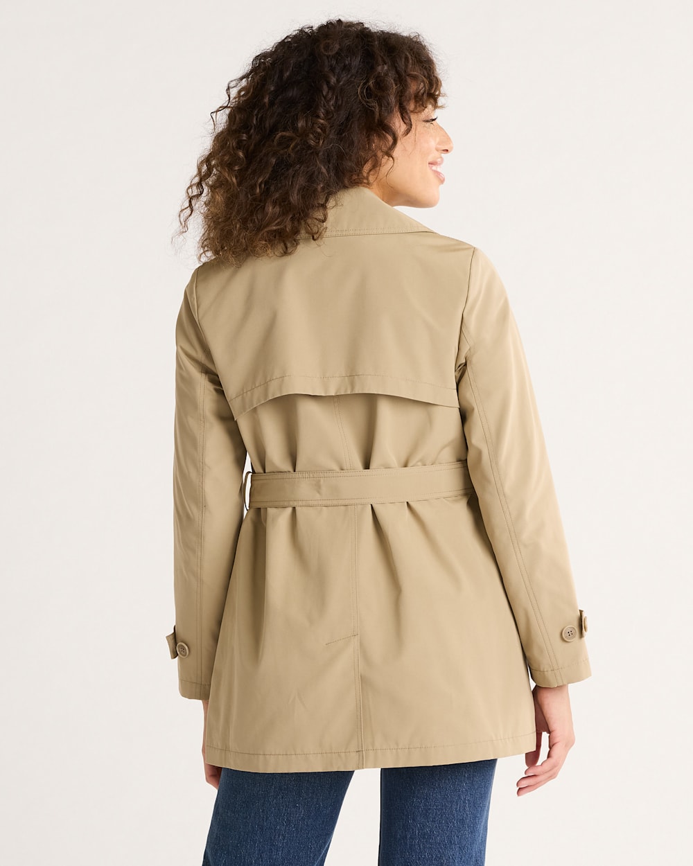 ALTERNATE VIEW OF WOMEN'S MARLENE CLASSIC SHORT TRENCH COAT IN LIGHT TAN image number 2