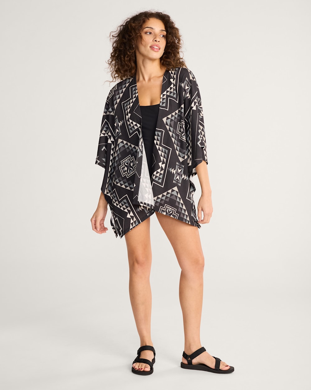ALTERNATE VIEW OF OXBOW WOMEN'S OPEN-FRONT COVERUP IN BLACK/WHITE image number 4