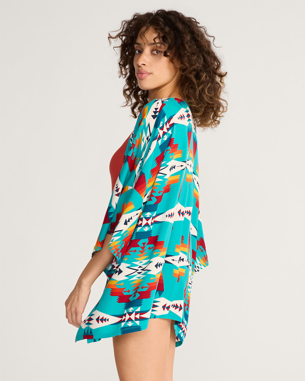 ALTERNATE VIEW OF TUCSON WOMEN'S OPEN-FRONT COVERUP IN TURQUOISE image number 3