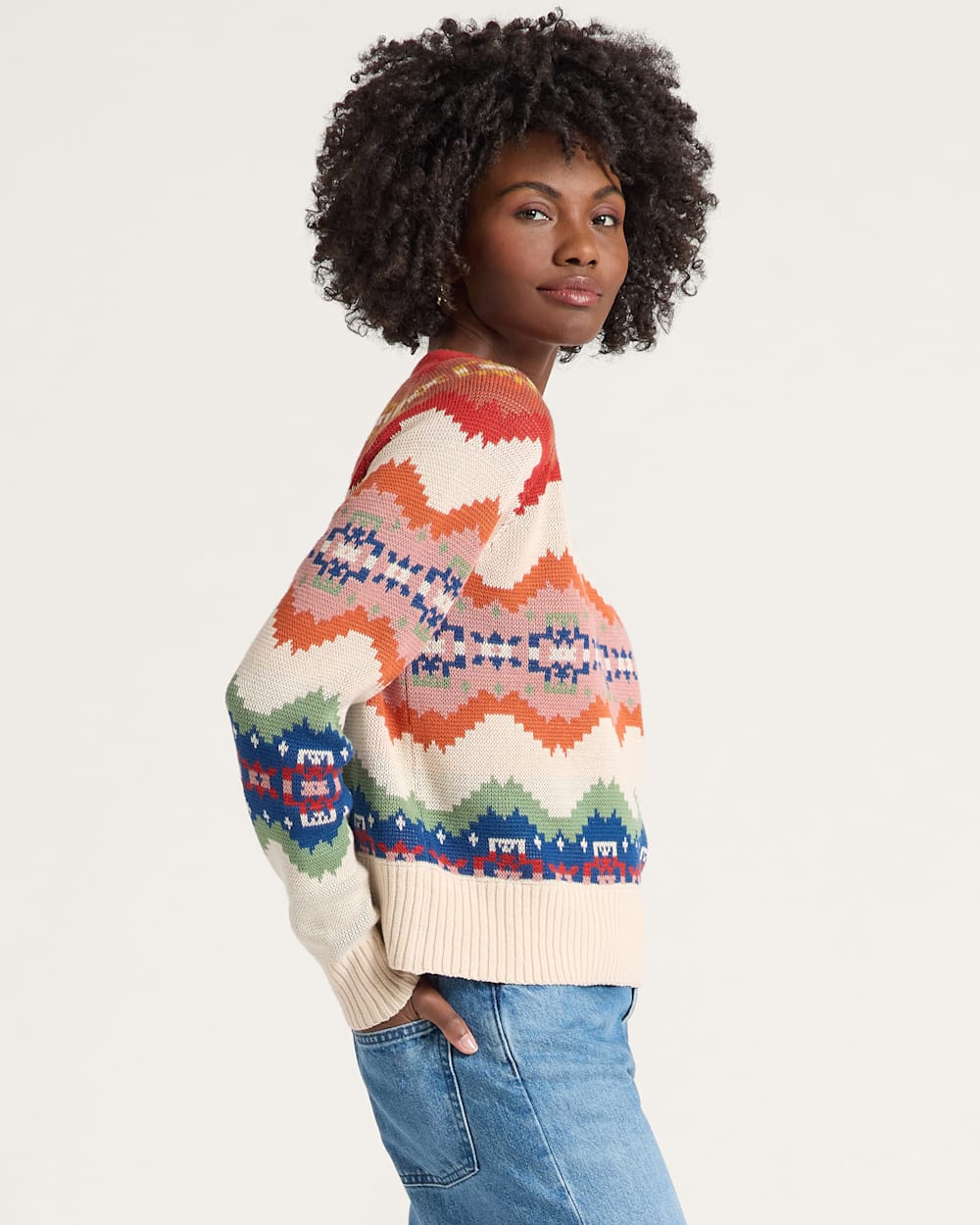 ALTERNATE VIEW OF WOMEN'S RAGLAN COTTON GRAPHIC SWEATER IN ECRU HARDING STRIPE image number 3