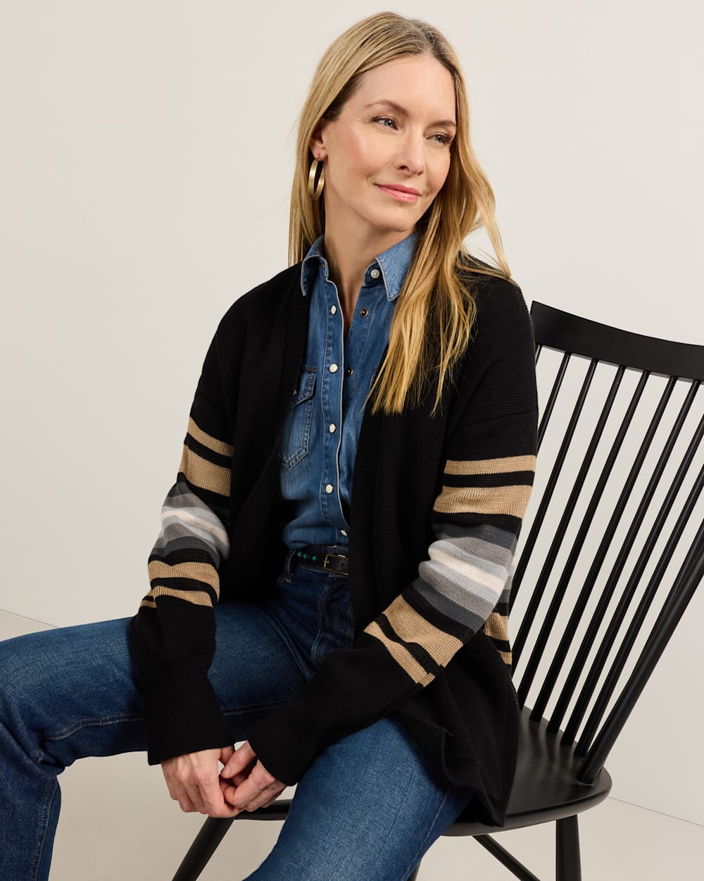 ALTERNATE VIEW OF WOMEN'S SIERRA SPRINGS COTTON CARDIGAN IN BLACK MIX image number 5