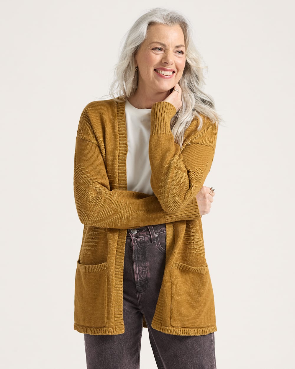 WOMEN'S TEXTURED SIERRA SPRINGS CARDIGAN IN BRONZE/CURRY image number 1
