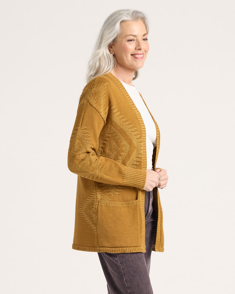 ALTERNATE VIEW OF WOMEN'S TEXTURED SIERRA SPRINGS CARDIGAN IN BRONZE/CURRY image number 3