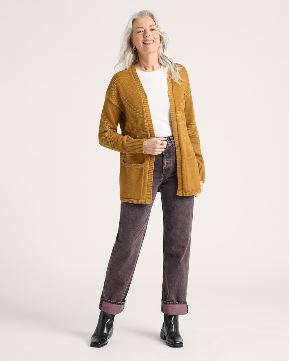 ALTERNATE VIEW OF WOMEN'S TEXTURED SIERRA SPRINGS CARDIGAN IN BRONZE/CURRY image number 4