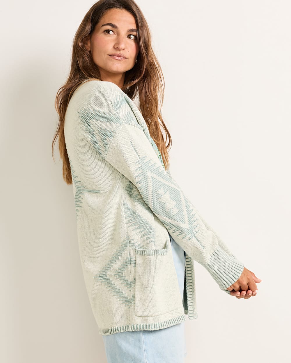 ALTERNATE VIEW OF WOMEN'S TEXTURED SIERRA SPRINGS CARDIGAN IN NATURAL/BLUE image number 3