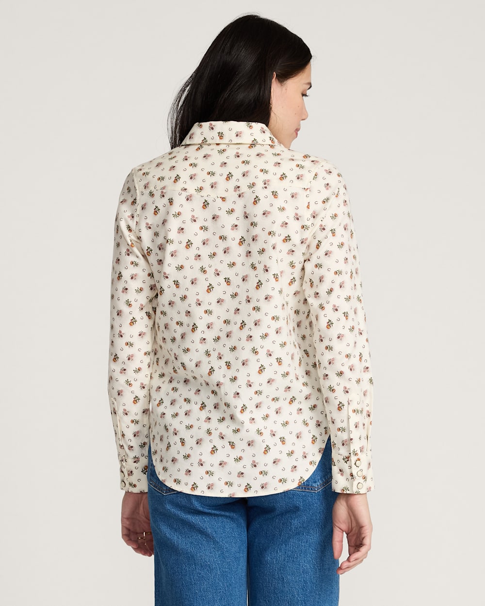 ALTERNATE VIEW OF WOMEN'S FLORAL COTTON TWILL GAMBLER SHIRT IN ECRU image number 2