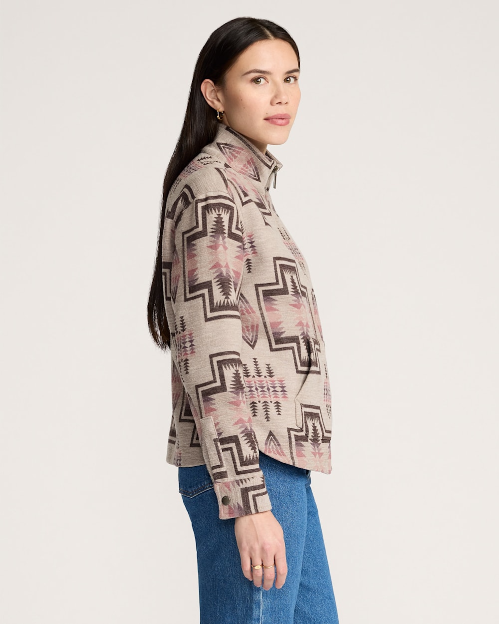 ALTERNATE VIEW OF WOMEN'S HARDING COTTON CHAMOIS HALF-ZIP PULLOVER IN TAUPE MULTI image number 3